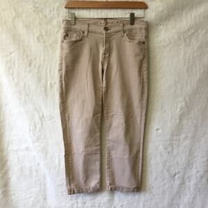 7 For All Mankind Beige Skinny Crop & Roll Jeans